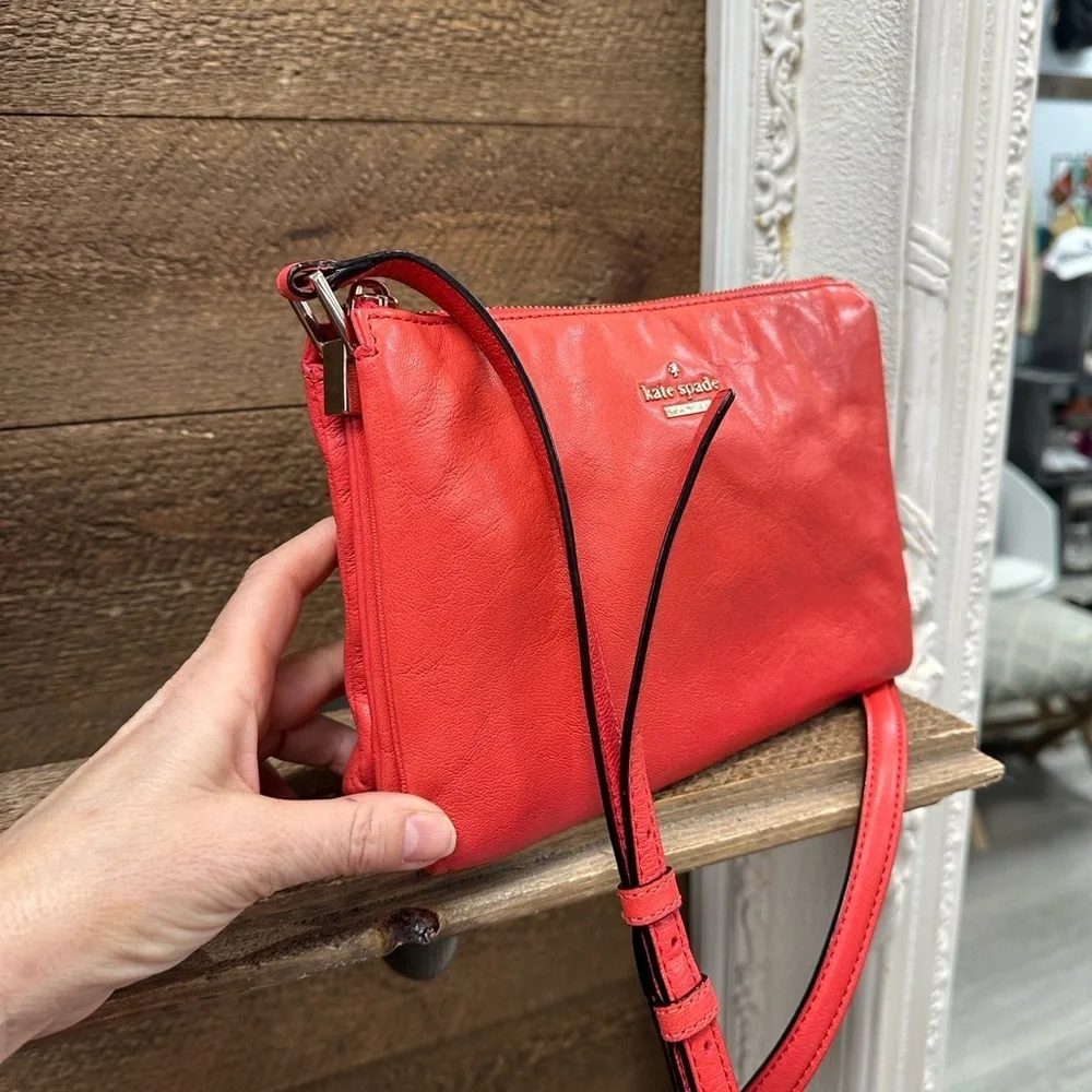 Kate Spade New York Red Leather Crossbody Bag Adjustable Strap